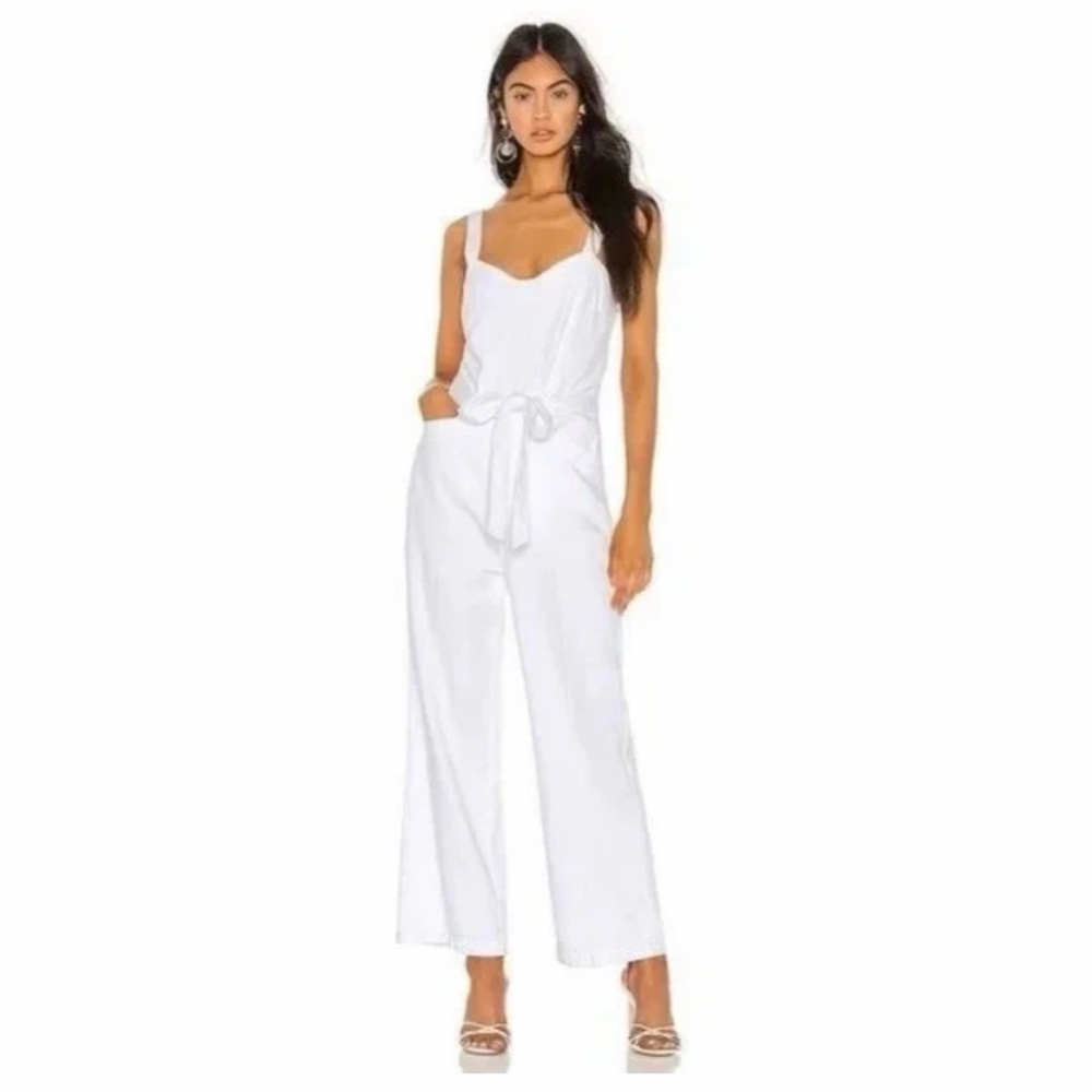PAIGE Emma Denim Sweetheart Neck Straight Leg White Jumpsuit Size S